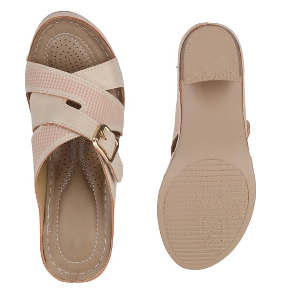 Stiefelparadies Damen Pantoletten in Beige Begrenzt auf 3 Tage