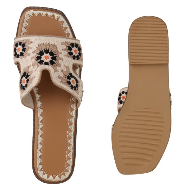Stiefelparadies Damen Pantoletten in Beige Mehrfarbig 50% Rabatt für begrenzte Zeit