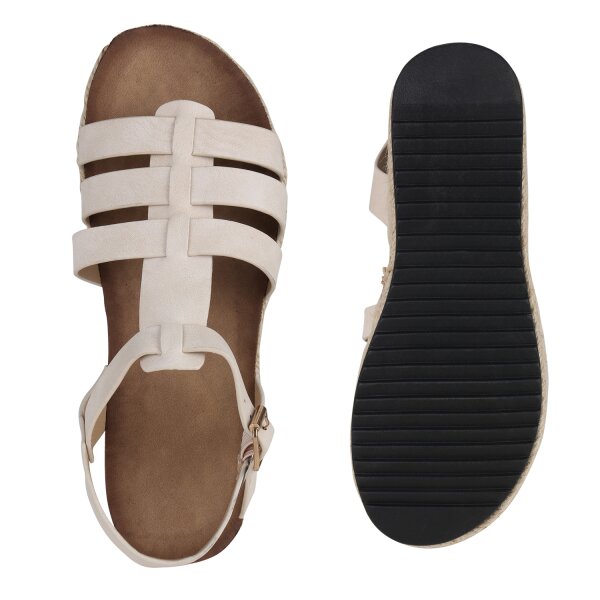 Stiefelparadies Damen Plateau Sandaletten in Beige Günstig kaufen