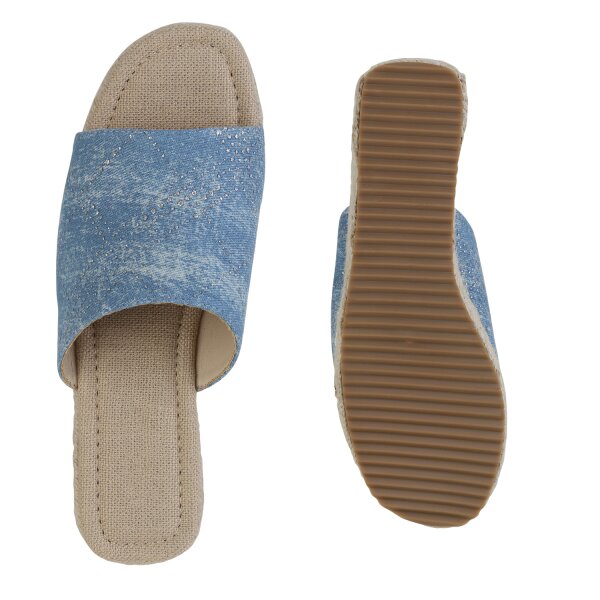 Stiefelparadies Damen Plateau Sandaletten in Blau Denim Versandkostenfrei