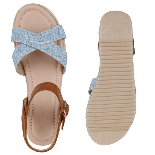 Stiefelparadies Damen Plateau Sandaletten in Hellblau Flash Sale