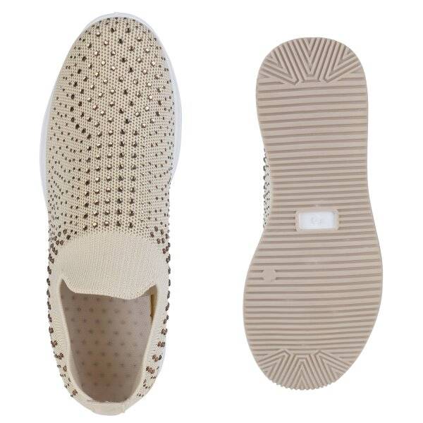Stiefelparadies Damen Plateau Sneaker in Beige Saisonschlussverkauf