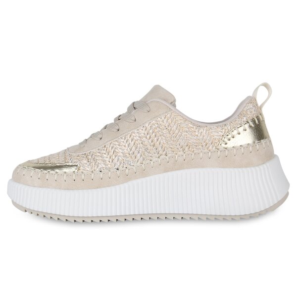 Stiefelparadies Damen Plateau Sneaker in Beige Metallic Black Friday