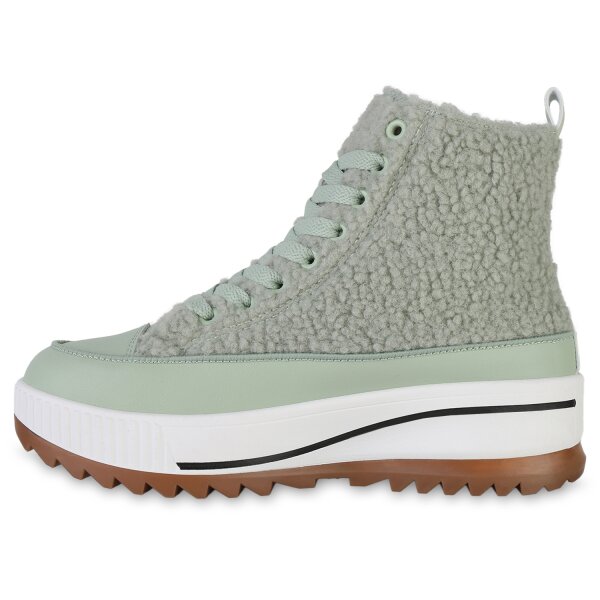 Stiefelparadies Damen Plateau Sneaker in Hellgrün Muttertagsangebot