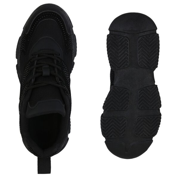 Stiefelparadies Damen Plateau Sneaker in Schwarz Vatertagsangebot