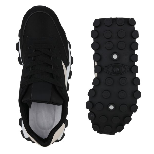 Stiefelparadies Damen Plateau Sneaker in Schwarz Valentinstagsangebot