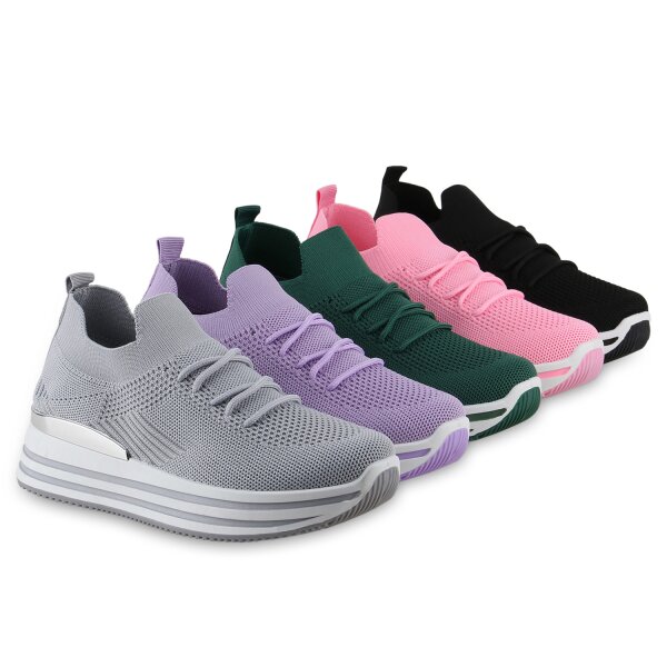 Stiefelparadies Damen Plateau Sneaker in Schwarz Jubiläumsangebot
