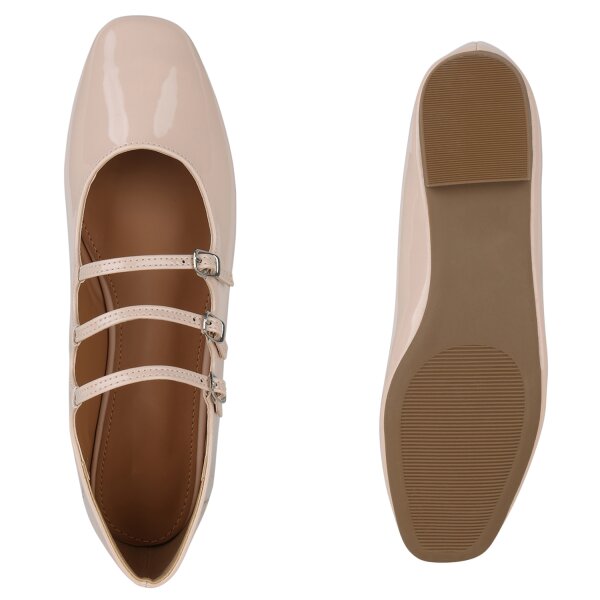 Stiefelparadies Damen Riemchenballerinas in Beige Lack Blitzangebot