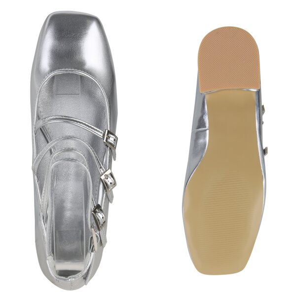 Stiefelparadies Damen Riemchenballerinas in Silber Große Rabatte