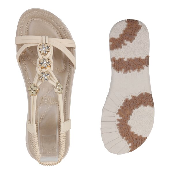 Stiefelparadies Damen Riemchensandalen in Beige Neuheiten