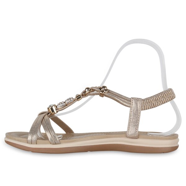 Stiefelparadies Damen Riemchensandalen in Gold Bestseller