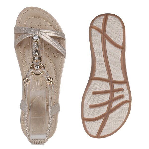 Stiefelparadies Damen Riemchensandalen in Gold Bestseller