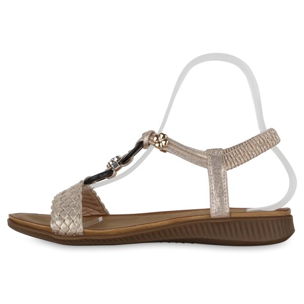 Stiefelparadies Damen Riemchensandalen in Gold Saisonale Angebote