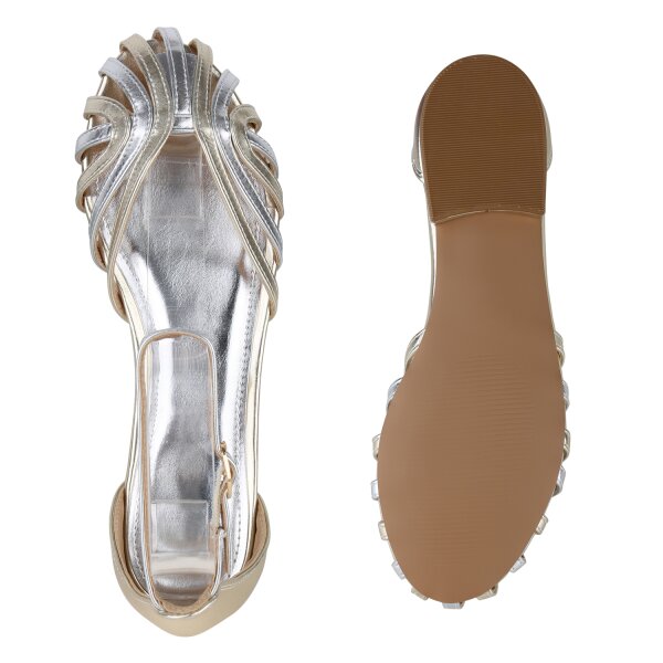 Stiefelparadies Damen Riemchensandalen in Gold Silber Tägliche Deals