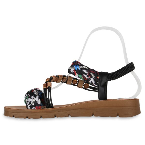 Stiefelparadies Damen Riemchensandalen in Schwarz Super Sparpreis