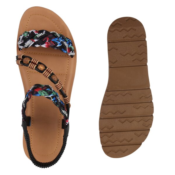 Stiefelparadies Damen Riemchensandalen in Schwarz Super Sparpreis