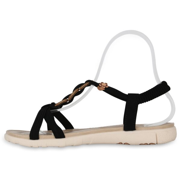 Stiefelparadies Damen Riemchensandalen in Schwarz Kostenlose Rückgabe