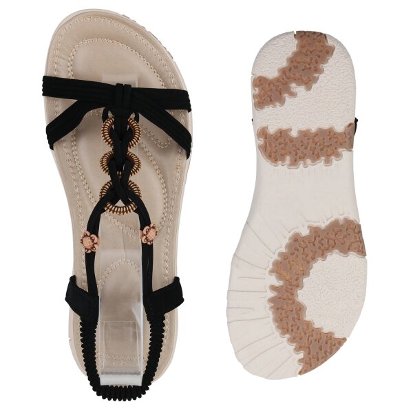 Stiefelparadies Damen Riemchensandalen in Schwarz Kostenlose Rückgabe