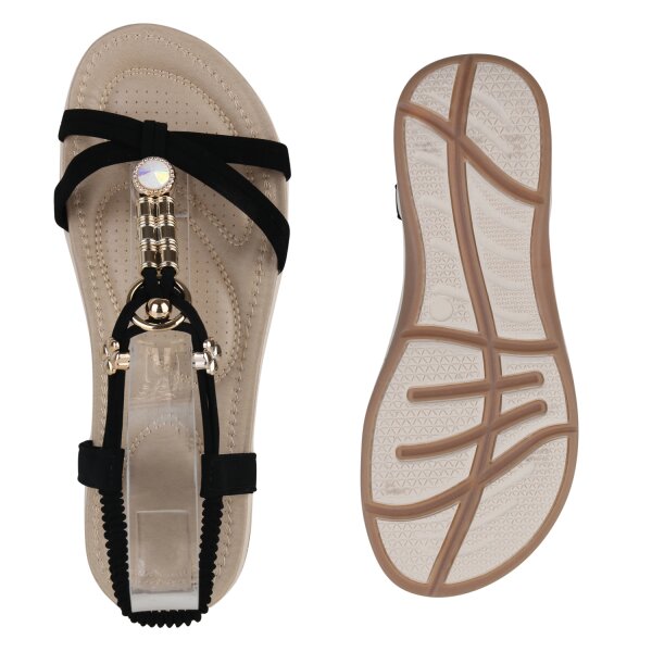 Stiefelparadies Damen Riemchensandalen in Schwarz Begrenzte Freigabe