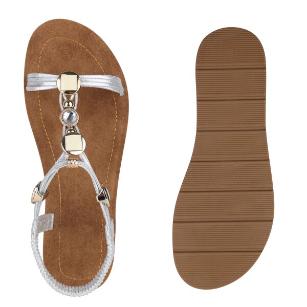 Stiefelparadies Damen Riemchensandalen in Silber Neueste Stile