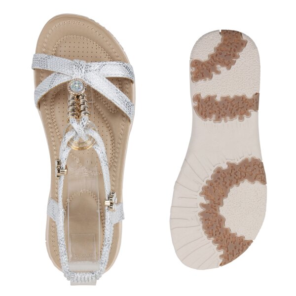 Stiefelparadies Damen Riemchensandalen in Silber Letzte 2 Tage