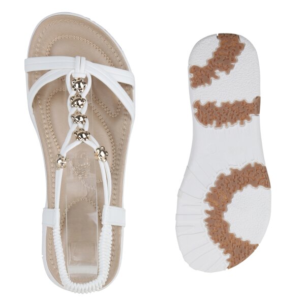 Stiefelparadies Damen Riemchensandalen in Weiss Zeitbegrenzte Promotion