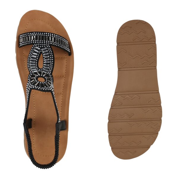 Stiefelparadies Damen Riemchensandaletten in Schwarz Discount Store für neue Produkte