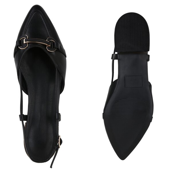 Stiefelparadies Damen Sling Ballerinas in Schwarz Super Rabatt