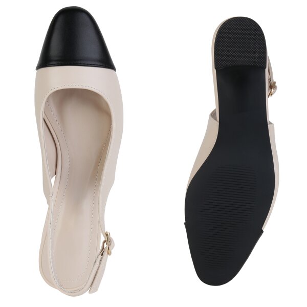 Stiefelparadies Damen Slingpumps in Beige Schwarz Riesige Rabatte