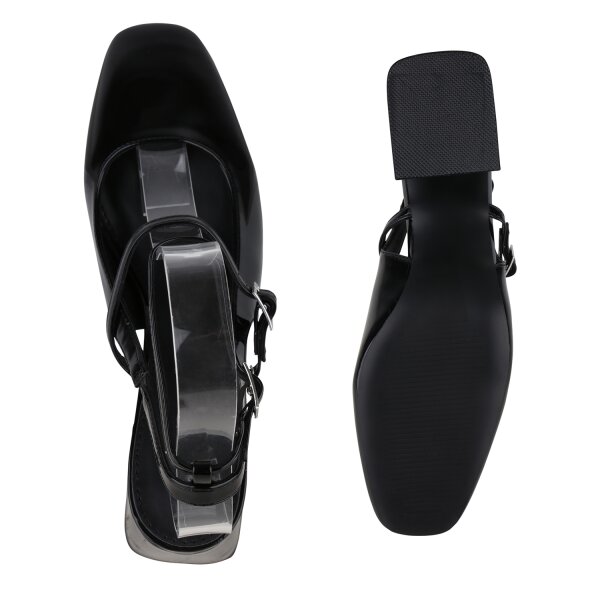 Stiefelparadies Damen Slingpumps in Schwarz Lack 50% Rabatt mit kostenlosem Versand