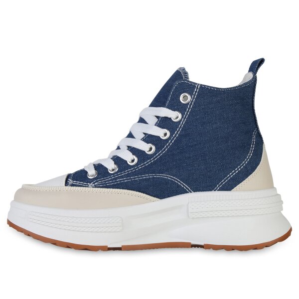 Stiefelparadies Damen Sneaker High in Dunkelblau Black Friday Preise
