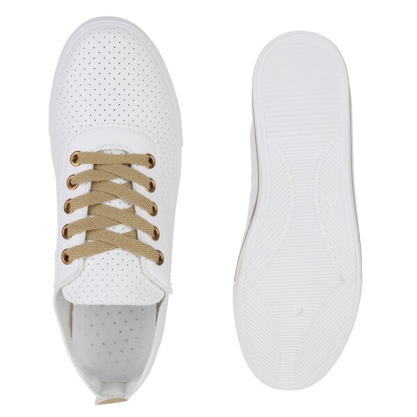 Stiefelparadies Damen Sneaker Low in Weiss Gold Outlet