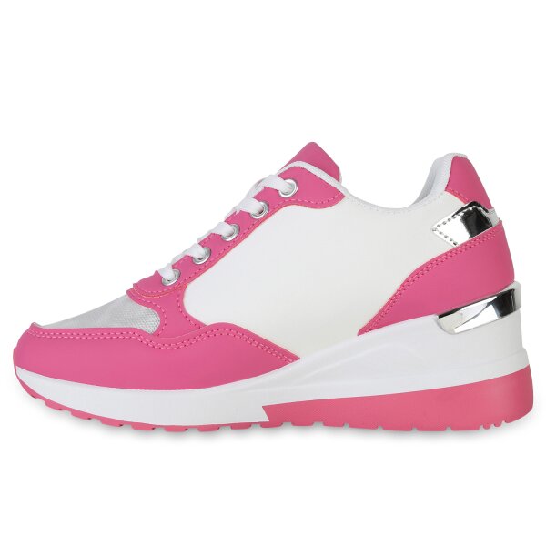 Stiefelparadies Damen Sneaker Wedges in Fuchsia Silber Metallic Angebote