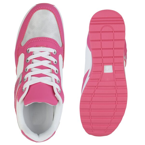 Stiefelparadies Damen Sneaker Wedges in Fuchsia Silber Metallic Angebote