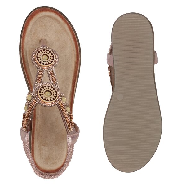 Stiefelparadies Damen Zehentrenner in Rose Gold Schlussverkauf