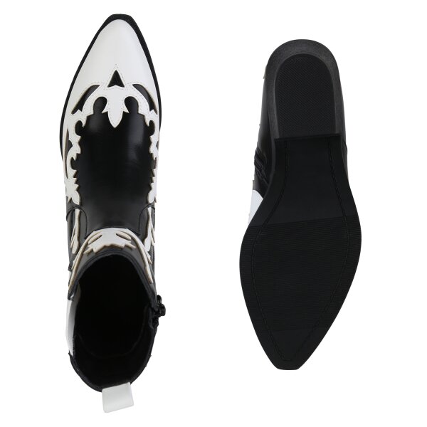 Stiefelparadies Damen Cowboy Boots in Weiss Schwarz Limitierter Zeitrabatt