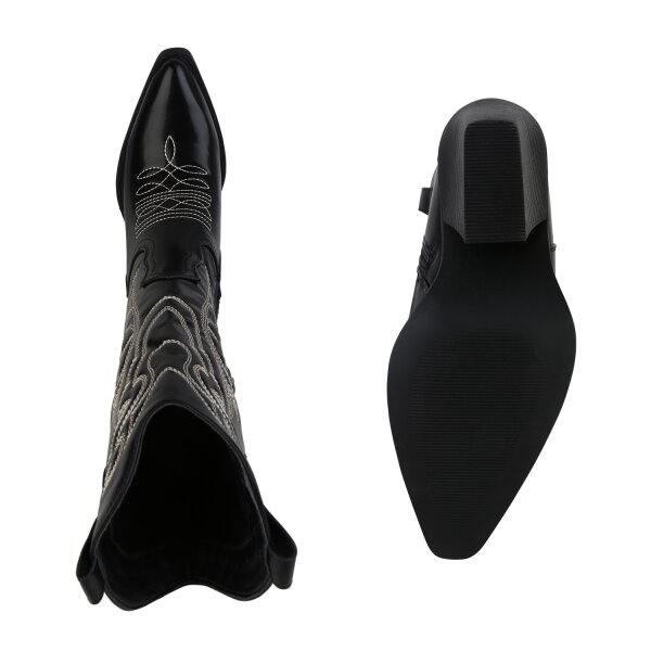Stiefelparadies Damen Cowboystiefel in Schwarz Fabrikpreis