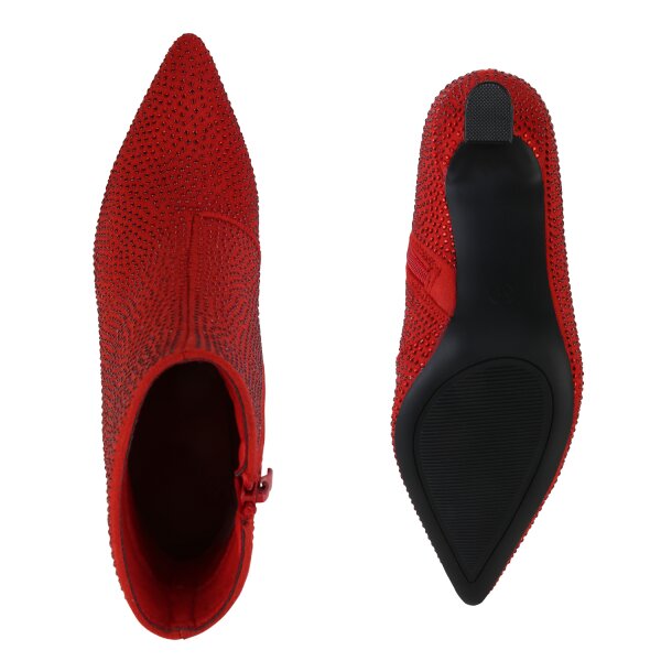 Stiefelparadies Damen Klassische Stiefeletten in Rot Velours Rabatt