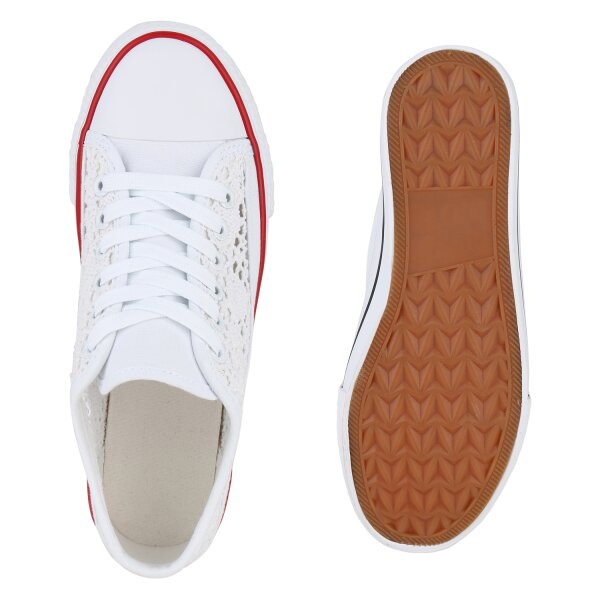 Stiefelparadies Damen Sneaker Low in Weiss Exklusivangebot