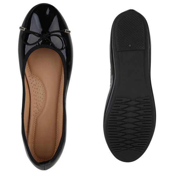 Stiefelparadies Damen Klassische Ballerinas in Schwarz Lack Preisnachlass