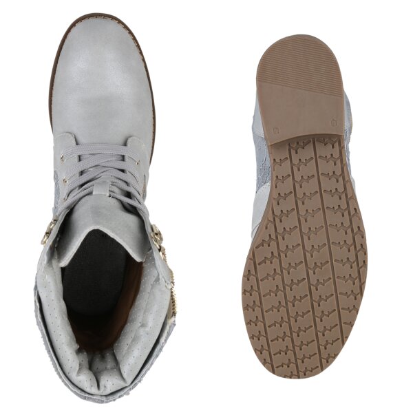Stiefelparadies Damen Schnürstiefeletten in Silber Weihnachtsangebot