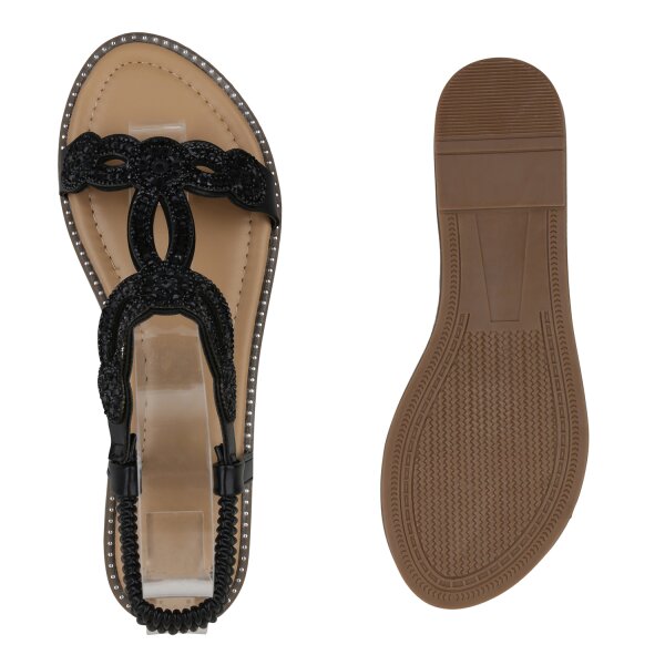 Stiefelparadies Damen Riemchensandalen in Schwarz Osterangebot
