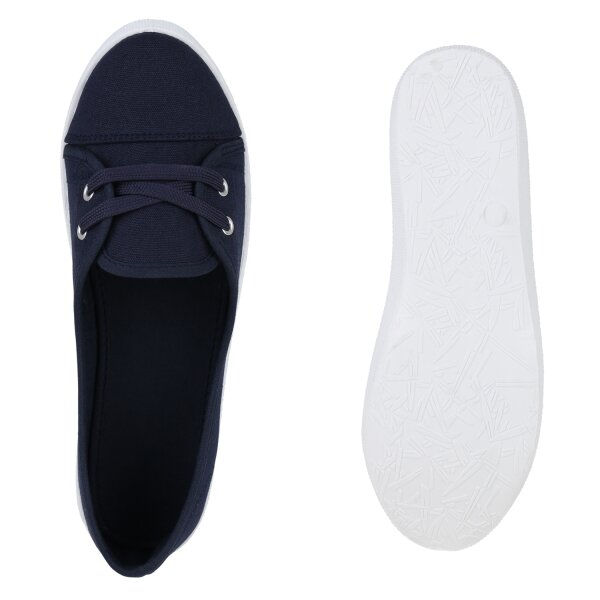 Stiefelparadies Damen Sportliche Ballerinas in Dunkelblau Blitzangebot