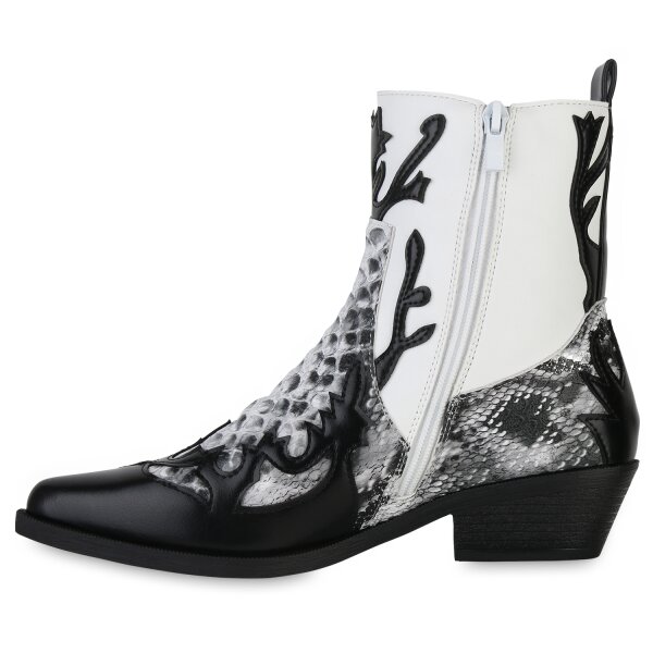 Stiefelparadies Damen Cowboy Boots in Schwarz Weiss Snake Saisonale Angebote