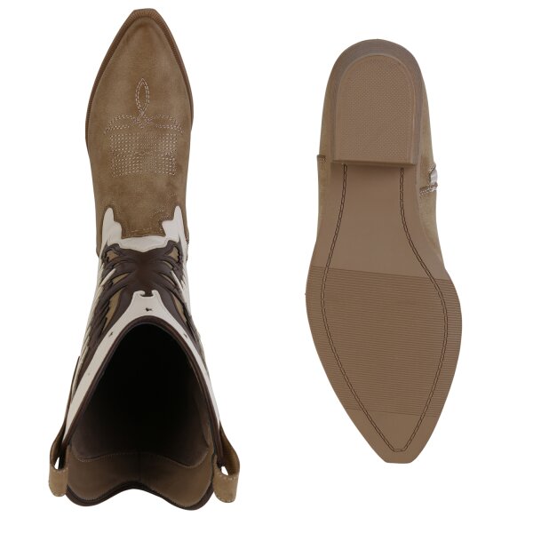 Stiefelparadies Damen Cowboystiefel in Khaki Beige Räumungsverkauf