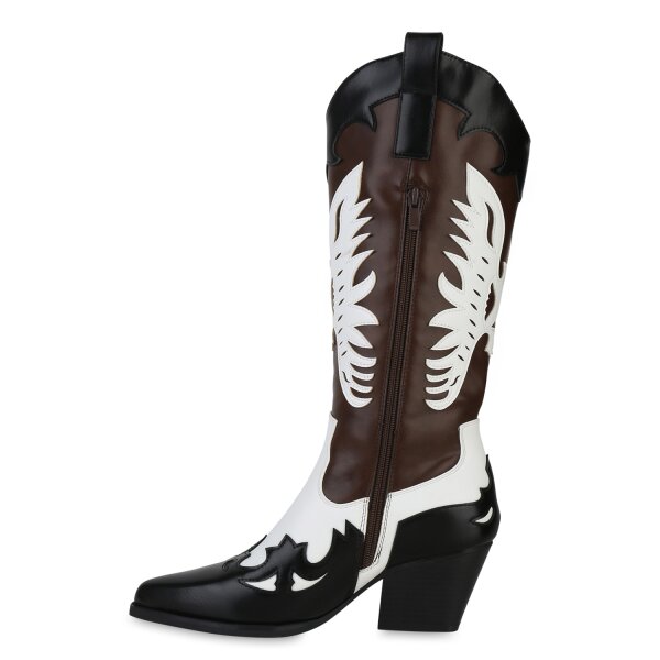 Stiefelparadies Damen Cowboystiefel in Schwarz Weiss Kauf eins, bekomm eins gratis