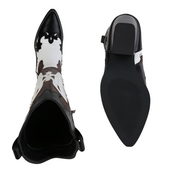 Stiefelparadies Damen Cowboystiefel in Schwarz Weiss Kauf eins, bekomm eins gratis