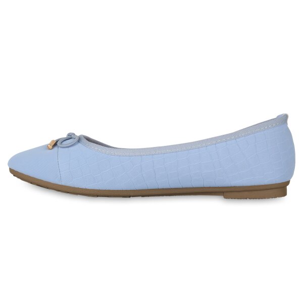 Stiefelparadies Damen Klassische Ballerinas in Hellblau Kroko Sonderangebot der Fabrik