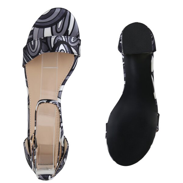 Stiefelparadies Damen Klassische Sandaletten in Schwarz Grau Weiss Muster Super Rabatt