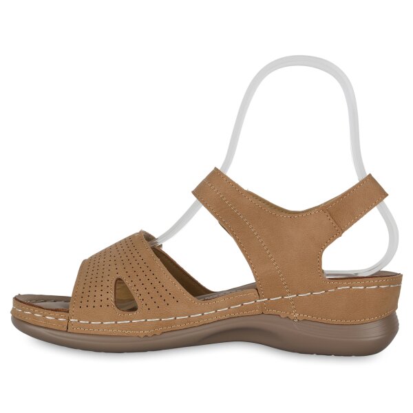 Stiefelparadies Damen Komfort Sandalen in Hellbraun 50% Rabatt mit kostenlosem Versand